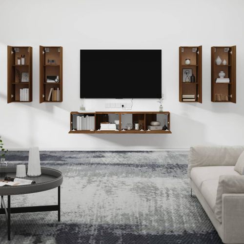 Ensemble de meubles TV 6 pcs Chêne marron Bois d'ingénierie - Photo n°3; ?>