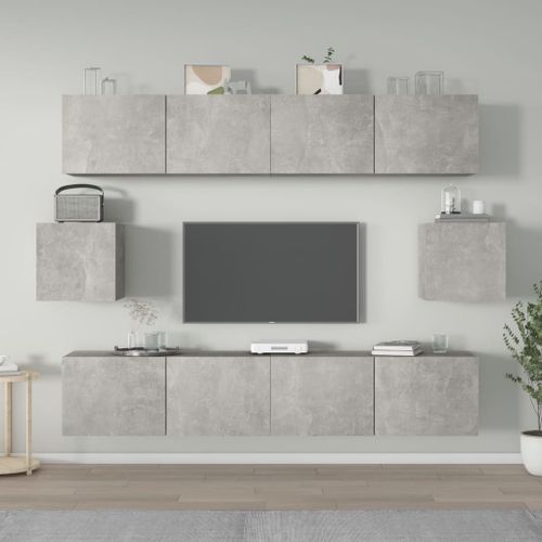 Ensemble de meubles TV 6 pcs Gris béton Bois d'ingénierie - Photo n°2; ?>