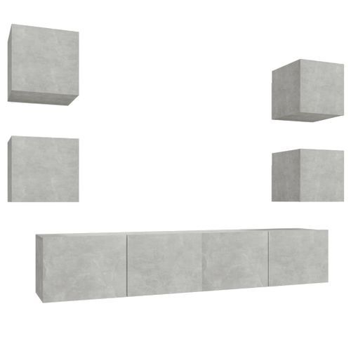 Ensemble de meubles TV 6 pcs Gris béton Bois d'ingénierie - Photo n°2; ?>