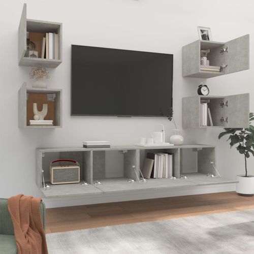 Ensemble de meubles TV 6 pcs Gris béton Bois d'ingénierie - Photo n°3; ?>