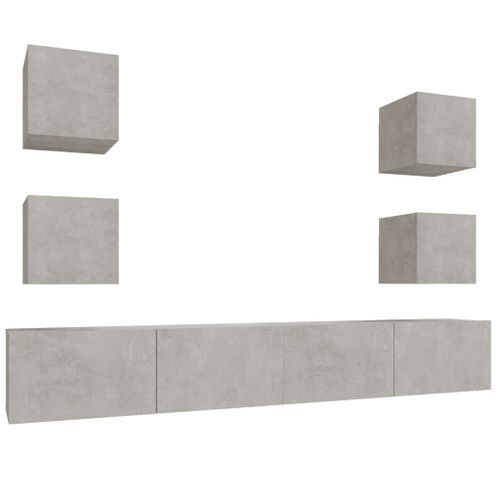 Ensemble de meubles TV 6 pcs Gris béton Bois d'ingénierie - Photo n°2; ?>