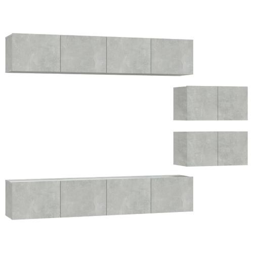 Ensemble de meubles TV 6 pcs Gris béton Bois d'ingénierie - Photo n°2; ?>