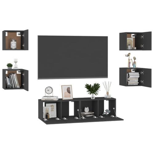 Ensemble de meubles TV 6 pcs Noir 4 - Photo n°3; ?>