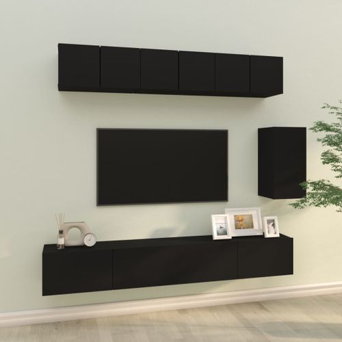 Ensemble de meubles TV 6 pcs Noir Bois d'ingénierie - Photo n°2; ?>