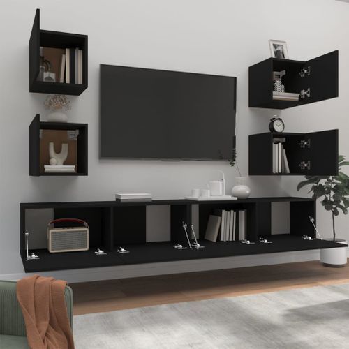 Ensemble de meubles TV 6 pcs Noir Bois d'ingénierie - Photo n°3; ?>