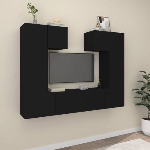 Ensemble de meubles TV 6 pcs Noir Bois d'ingénierie - Photo n°2; ?>