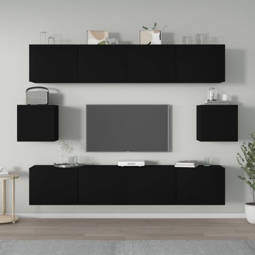 Ensemble de meubles TV 6 pcs Noir Bois d'ingénierie - Photo n°2; ?>