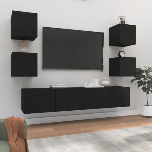 Ensemble de meubles TV 6 pcs Noir Bois d'ingénierie - Photo n°2; ?>