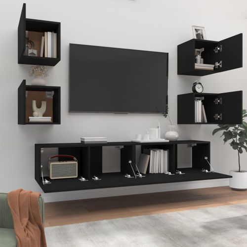 Ensemble de meubles TV 6 pcs Noir Bois d'ingénierie - Photo n°3; ?>