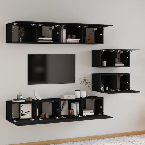 Ensemble de meubles TV 6 pcs Noir Bois d'ingénierie - Photo n°3; ?>