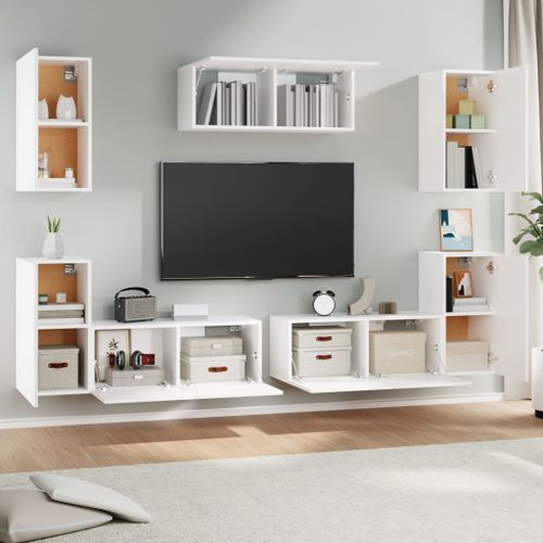 Ensemble de meubles TV 7 pcs Blanc Bois d'ingénierie - Photo n°3; ?>