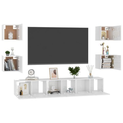 Ensemble de meubles TV 7 pcs Blanc brillant 2 - Photo n°3; ?>