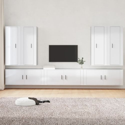 Ensemble de meubles TV 7 pcs Blanc brillant Bois d'ingénierie - Photo n°2; ?>