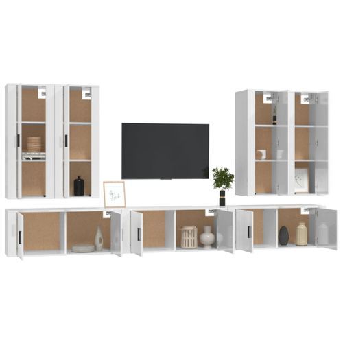 Ensemble de meubles TV 7 pcs Blanc brillant Bois d'ingénierie - Photo n°3; ?>