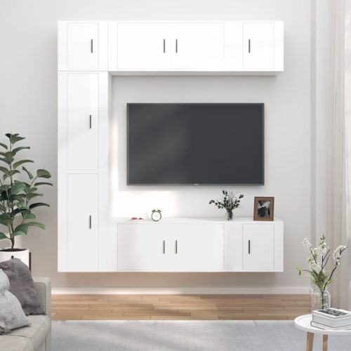 Ensemble de meubles TV 7 pcs Blanc brillant Bois d'ingénierie - Photo n°2; ?>