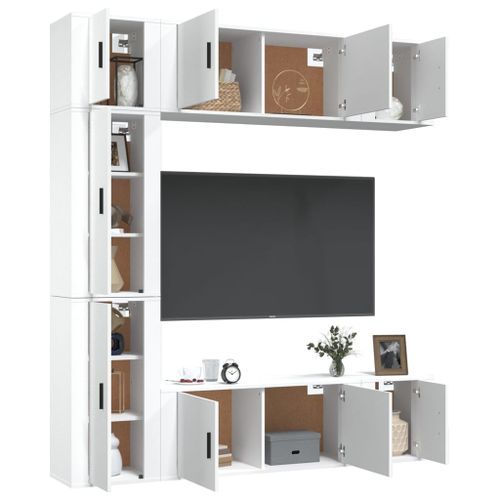 Ensemble de meubles TV 7 pcs Blanc brillant Bois d'ingénierie - Photo n°3; ?>