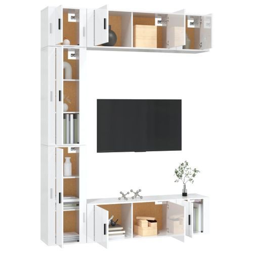 Ensemble de meubles TV 7 pcs Blanc brillant Bois d'ingénierie - Photo n°3; ?>