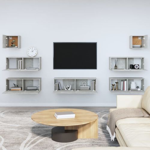 Ensemble de meubles TV 7 pcs Gris béton Bois d'ingénierie - Photo n°3; ?>