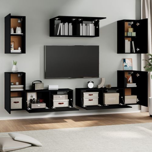 Ensemble de meubles TV 7 pcs Noir Bois d'ingénierie - Photo n°3; ?>