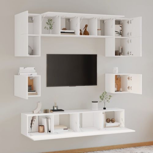 Ensemble de meubles TV 8 pcs Blanc Bois d'ingénierie - Photo n°3; ?>