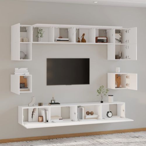 Ensemble de meubles TV 8 pcs Blanc Bois d'ingénierie - Photo n°3; ?>