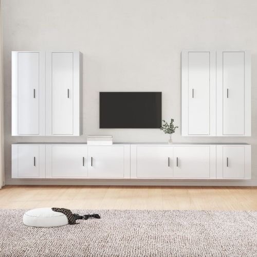 Ensemble de meubles TV 8 pcs Blanc brillant Bois d'ingénierie - Photo n°2; ?>