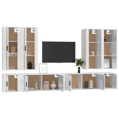 Ensemble de meubles TV 8 pcs Blanc brillant Bois d'ingénierie - Photo n°3; ?>