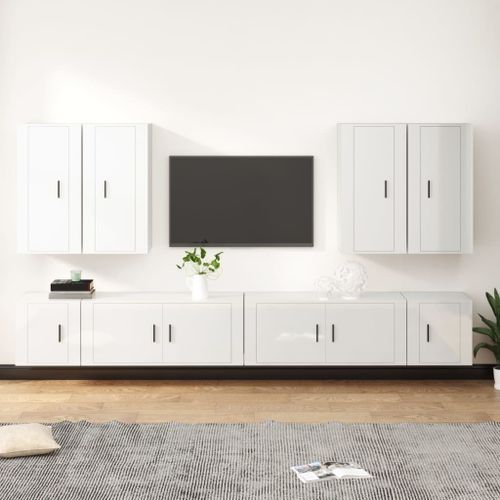 Ensemble de meubles TV 8 pcs Blanc brillant Bois d'ingénierie - Photo n°2; ?>