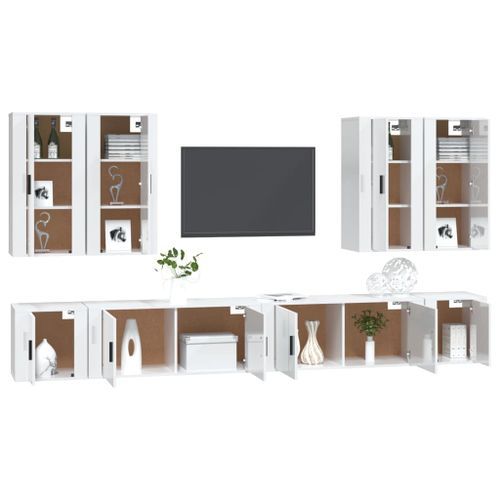 Ensemble de meubles TV 8 pcs Blanc brillant Bois d'ingénierie - Photo n°3; ?>