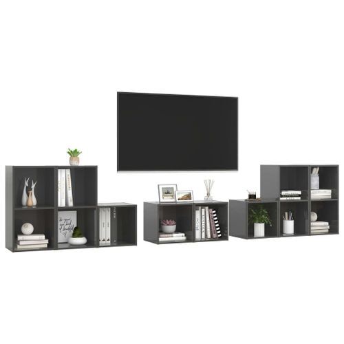 Ensemble de meubles TV 8 pcs Gris brillant - Photo n°3; ?>