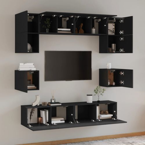 Ensemble de meubles TV 8 pcs Noir Bois d'ingénierie - Photo n°3; ?>