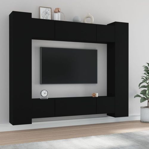 Ensemble de meubles TV 8 pcs Noir Bois d'ingénierie - Photo n°2; ?>