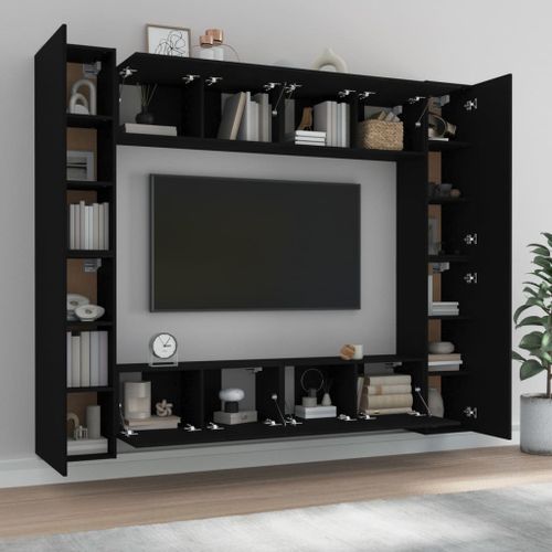 Ensemble de meubles TV 8 pcs Noir Bois d'ingénierie - Photo n°3; ?>