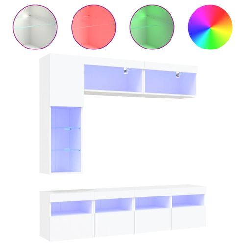 Ensemble de meubles TV muraux 7 pcs avec lumières LED blanc - Photo n°2; ?>