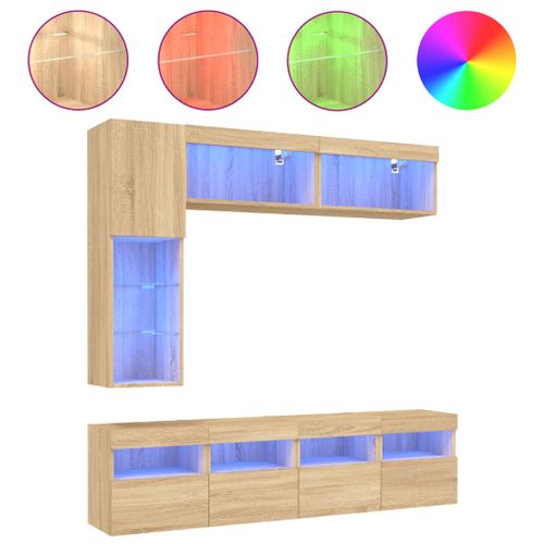 Ensemble de meubles TV muraux 7pcs et lumières LED chêne sonoma - Photo n°2; ?>