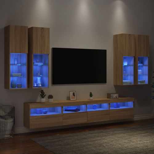 Ensemble de meubles TV muraux 7pcs et lumières LED chêne sonoma - Photo n°2; ?>