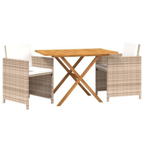 Ensemble de salle à manger de jardin 3 pcs avec coussins Beige - Photo n°3; ?>