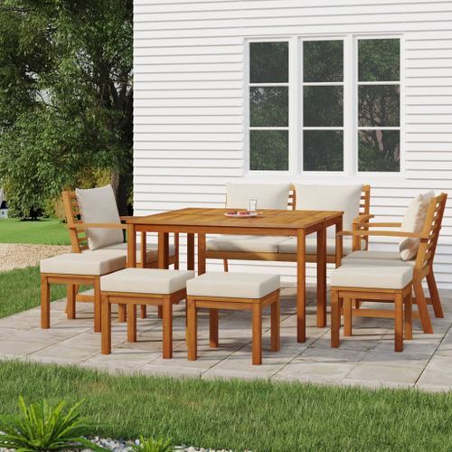 Ensemble de salle à manger de jardin coussins 9 pcs Bois acacia - Photo n°2; ?>