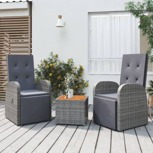 Ensemble de salon de jardin 3 pcs gris poly rotin et acacia - Photo n°2; ?>