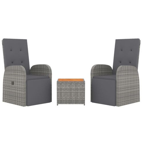 Ensemble de salon de jardin 3 pcs gris poly rotin et acacia - Photo n°3; ?>