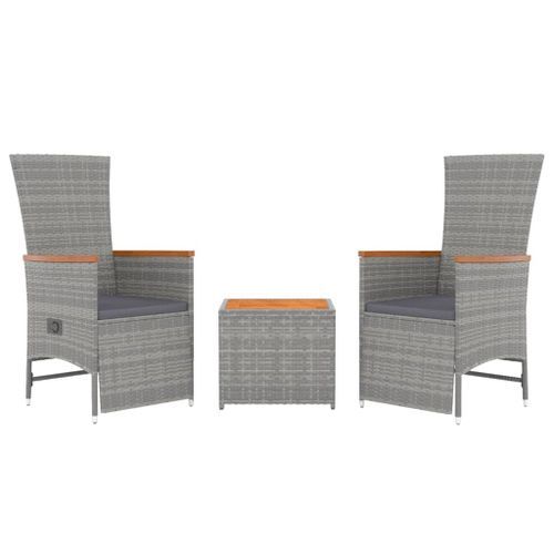 Ensemble de salon de jardin 3 pcs gris poly rotin et acacia - Photo n°3; ?>