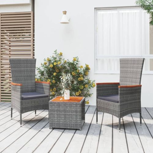 Ensemble de salon de jardin 3 pcs gris poly rotin et acacia - Photo n°2; ?>