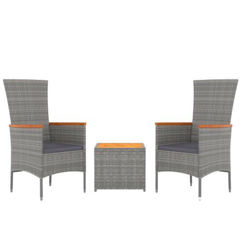 Ensemble de salon de jardin 3 pcs gris poly rotin et acacia - Photo n°3; ?>