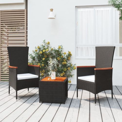 Ensemble de salon de jardin 3 pcs noir poly rotin et acacia - Photo n°2; ?>