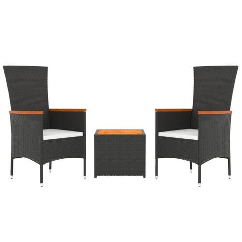 Ensemble de salon de jardin 3 pcs noir poly rotin et acacia - Photo n°3; ?>