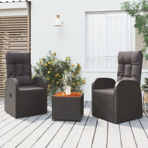 Ensemble de salon de jardin 3 pcs noir poly rotin et acacia - Photo n°2; ?>