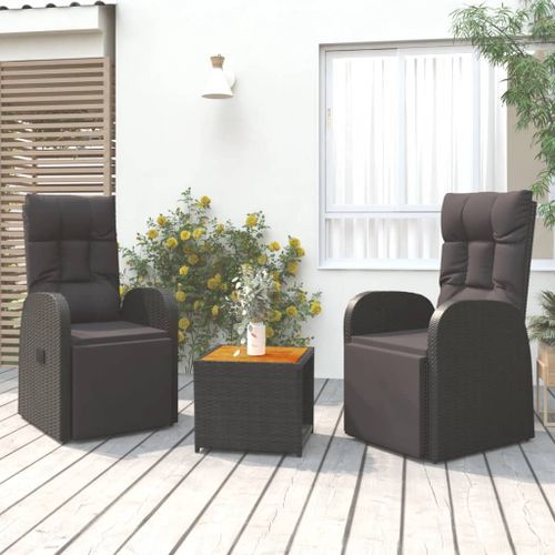 Ensemble de salon de jardin 3 pcs noir poly rotin et acacia - Photo n°2; ?>