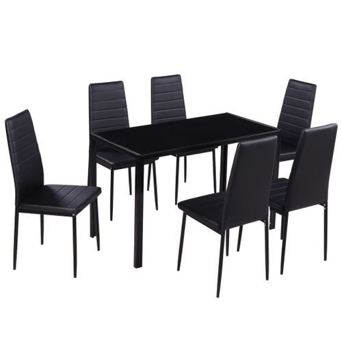 Ensemble de table à manger sept pièces noir - Photo n°2; ?>