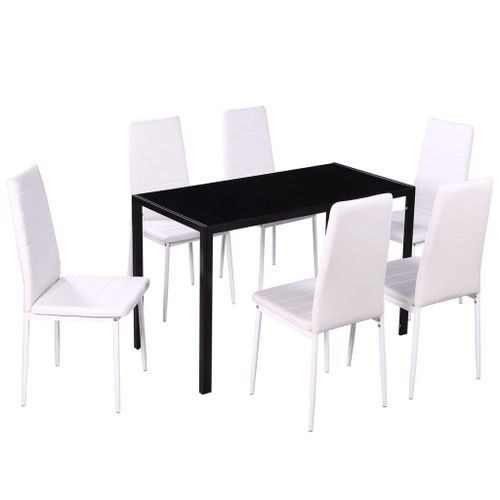 Ensemble de table à manger sept pièces noir et blanc - Photo n°2; ?>