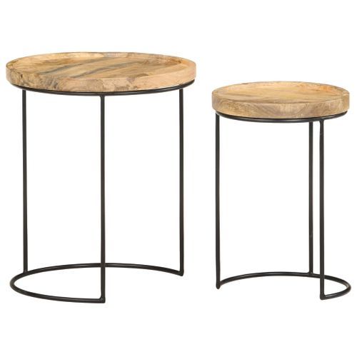 Ensemble de table basse 2 pcs Bois de manguier massif et acier - Photo n°3; ?>